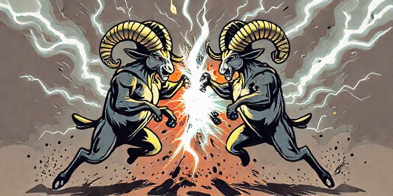 İki Koç figürünün çarpışması ve kıvılcımlar çıkarması