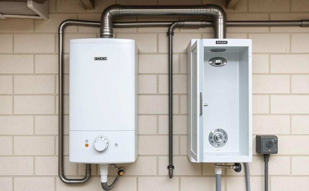 Two hot water tanks one closed and one open