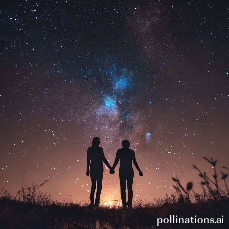 Yıldızlı Gökyüzü Altında El Ele Tutuşan İki İnsan, Aşk Uyumu Konseptini Temsil Ediyor