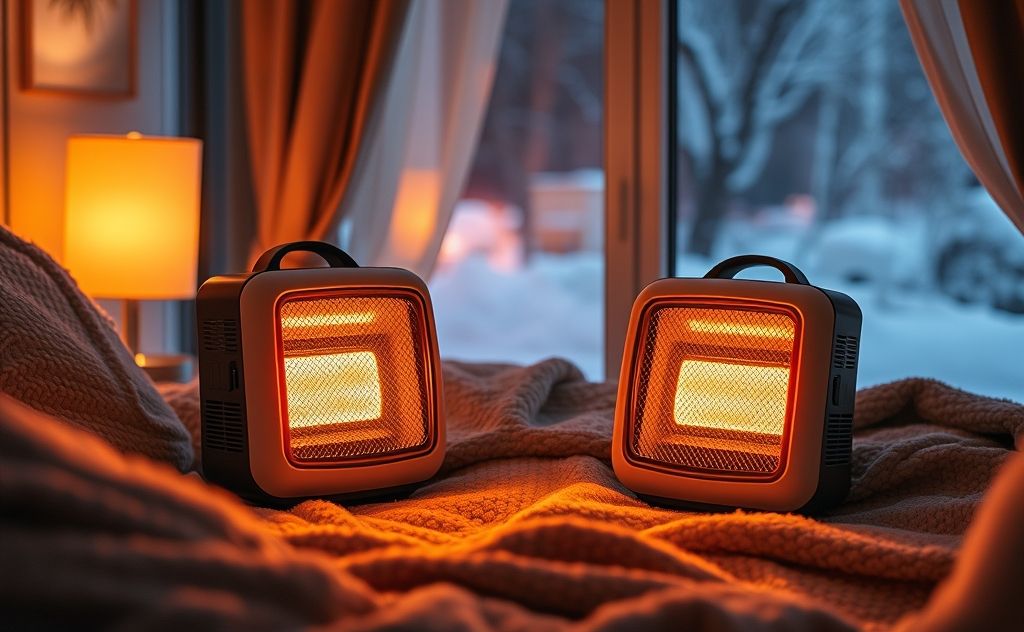 Two space heaters in a cozy room, warmth and safety focus.