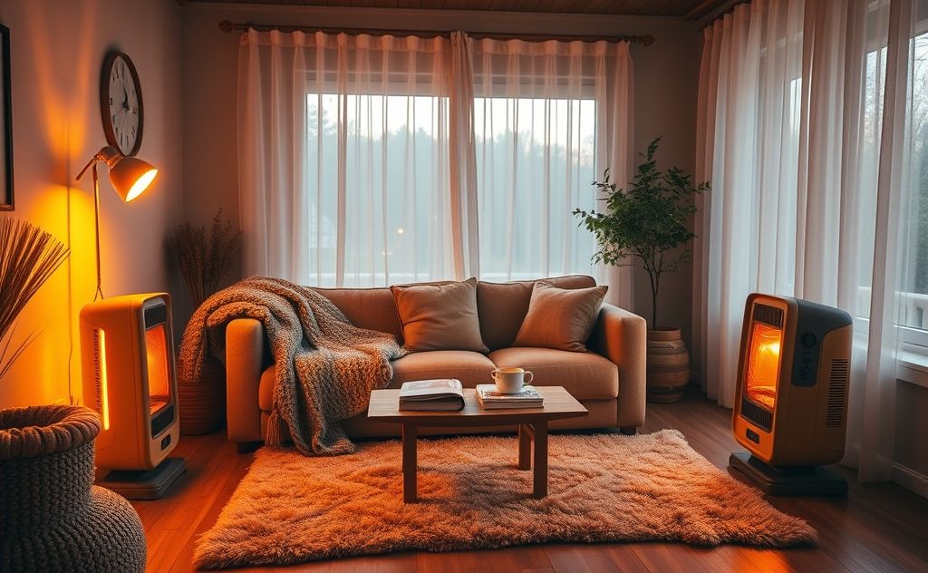 Two space heaters in a cozy room, warmth radiating from both.