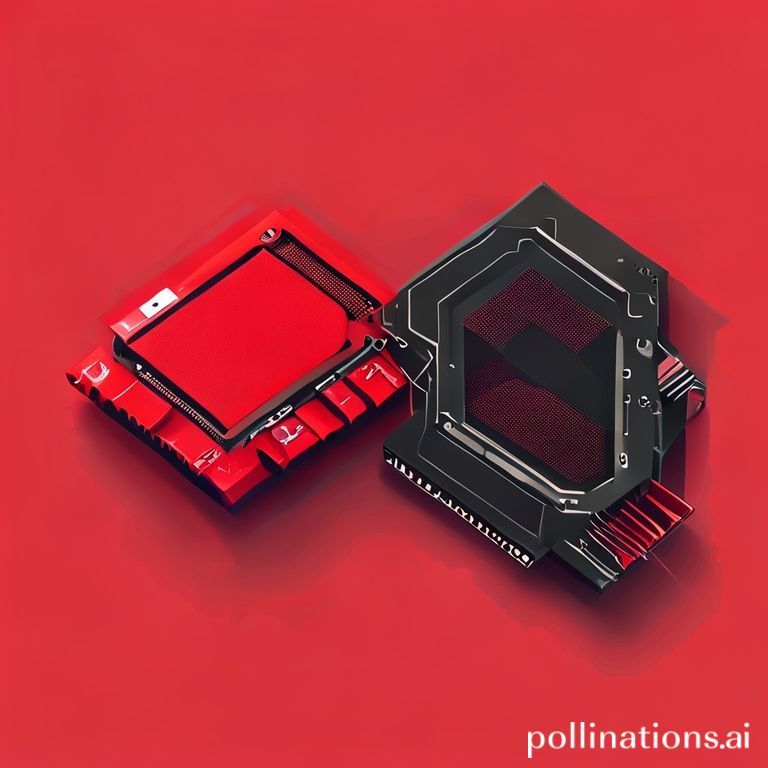 Two stylized graphics cards, one red (AMD) and one green (Nvidia), facing off on a digital battlefield