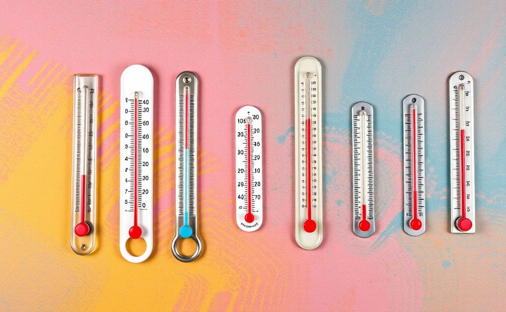Types of thermometers on a colorful background