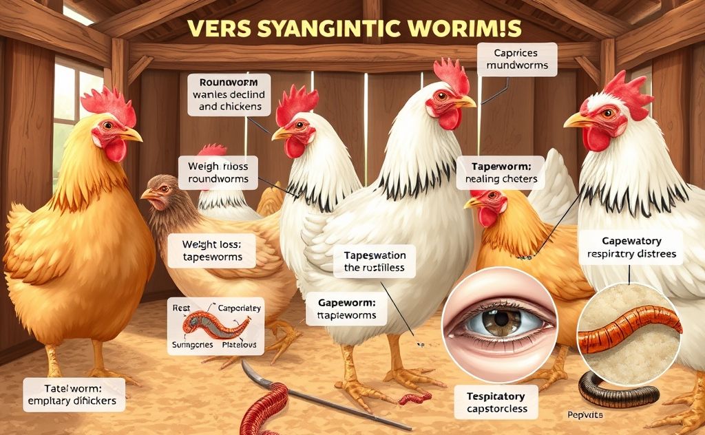 Types of worms affecting chickens signs and symptoms