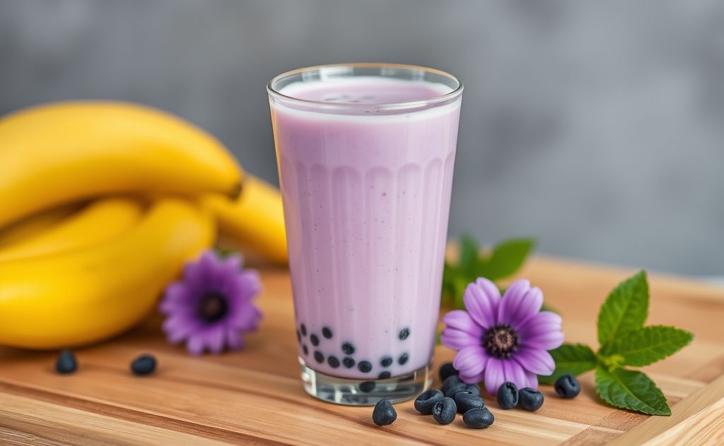 Ube milk tea with creamy purple blend