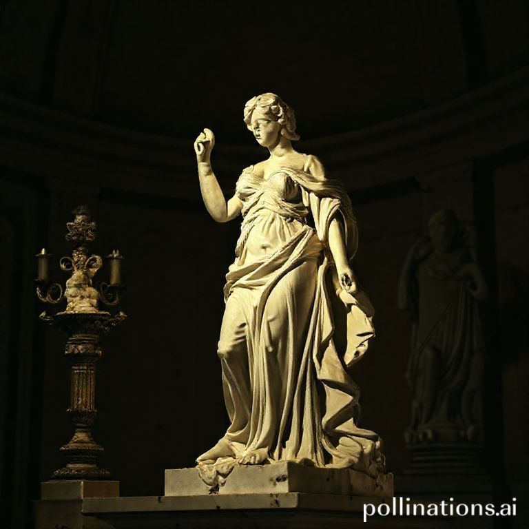 Ilustra&ccedil;&atilde;o gerada por IA de um ateli&ecirc; de escultura neocl&aacute;ssica.