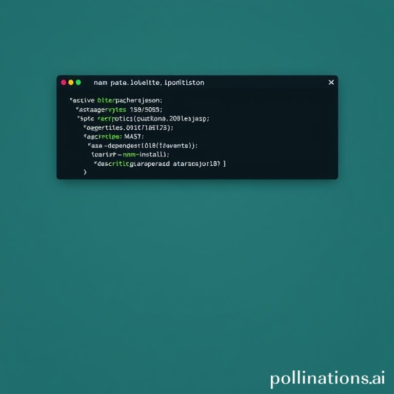 Exemplo de arquivo package.json em VS Code e comando npm install em execução no terminal.