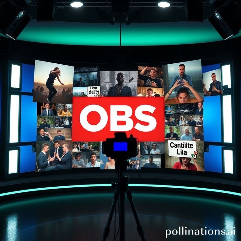 Representação visual da composição de cenas no OBS Studio, mostrando múltiplas fontes de vídeo sobrepostas para edição em tempo real.