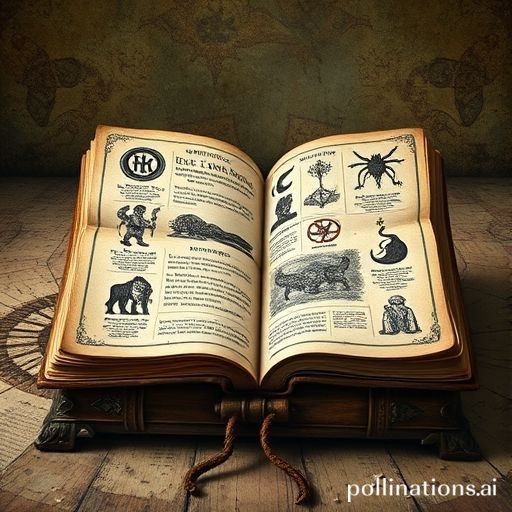 Un antiguo grimorio de cuero abierto sobre un escritorio, lleno de símbolos mágicos, hechizos e ilustraciones de entidades sobrenaturales