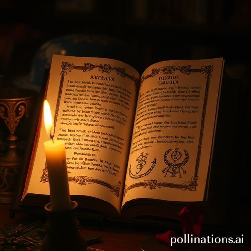 Un polvoriento grimorio de cuero abierto en una página con intrincados símbolos mágicos e incantaciones, iluminado por una sola vela