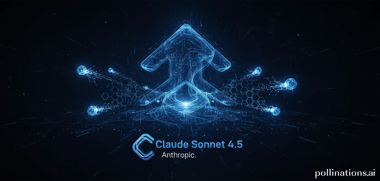 Un gráfico abstracto que represente el avance de la IA, con un enfoque en la mejora de la autonomía y el rendimiento, superponiendo sutilmente un logotipo estilizado de Claude Sonnet 4.5 en colores azul y blanco de Anthropic.