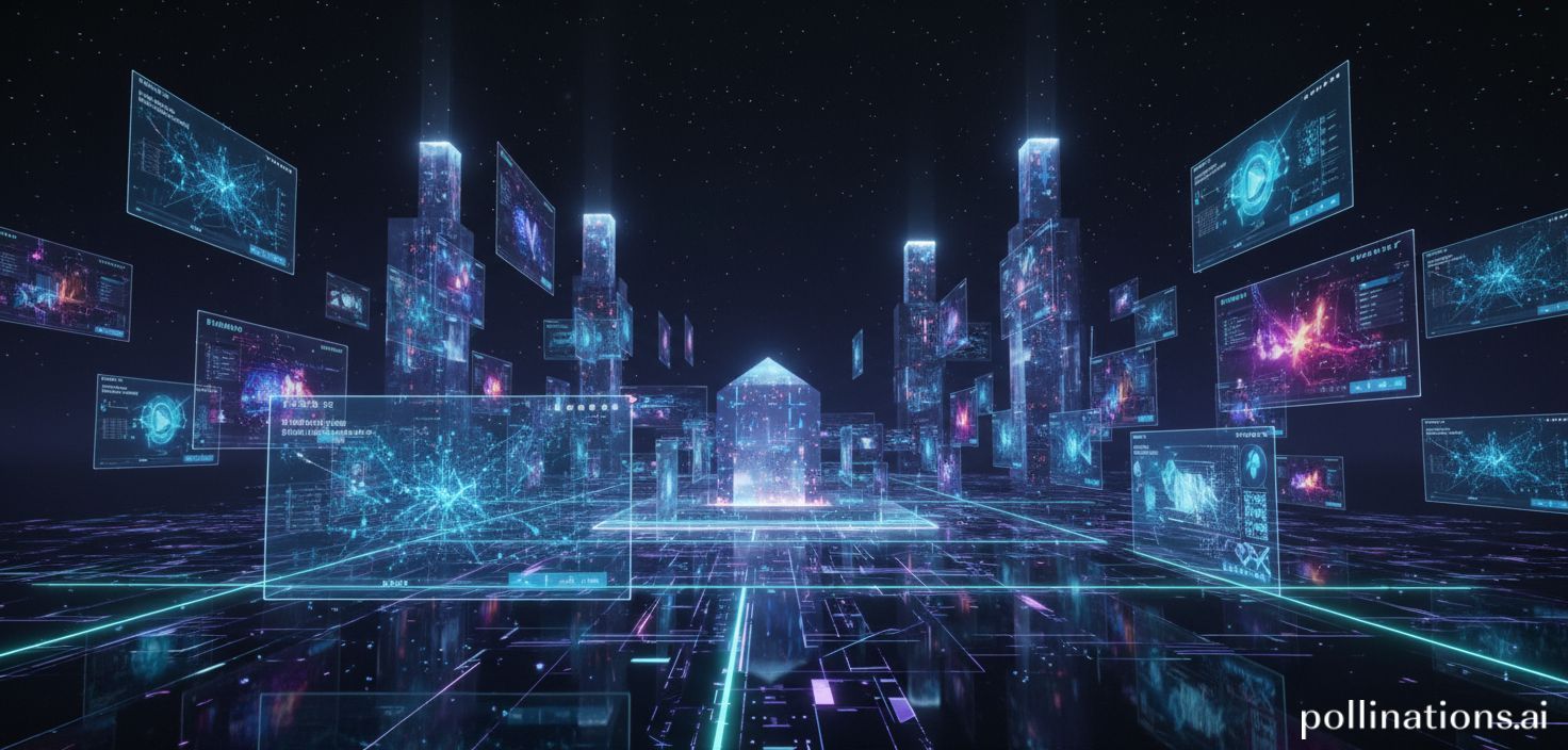 Un plano general de un entorno digital futurista con interfaces de IA flotando, simbolizando la vanguardia tecnológica en la generación de video.