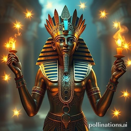 Una sacerdotisa del antiguo Egipto canalizando poder, rodeada de jeroglíficos brillantes que representan la fuerza mágica divina de Heka