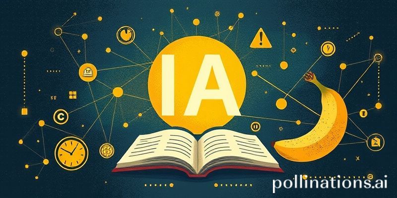 Una ilustración abstracta que representa la conexión entre datos, IA y visualización creativa, con elementos de Banana y un cuaderno.