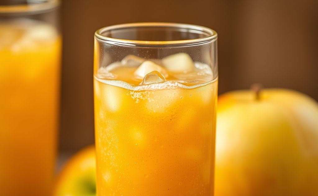 Unfiltered apple juice with pulp and rich flavor