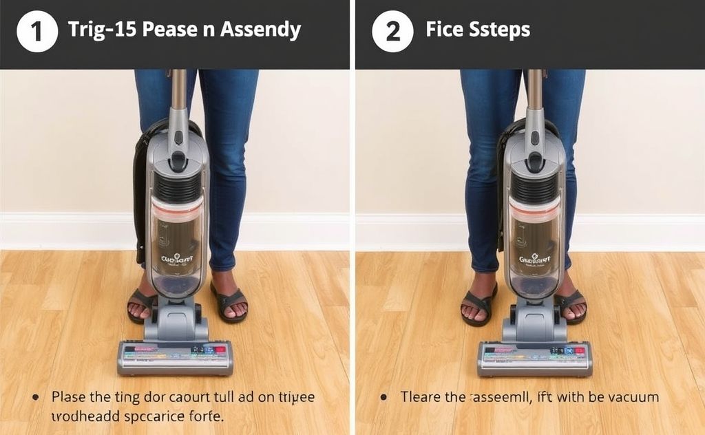 Upright vacuum cleaner assembly guide steps