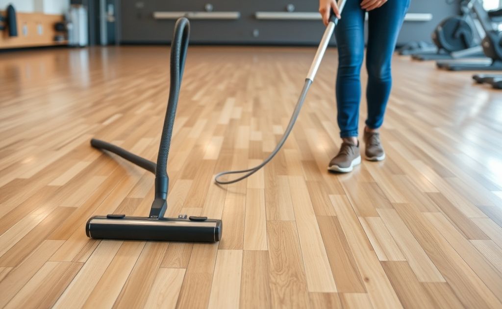 Vacuum gym floors regularly for cleanliness.