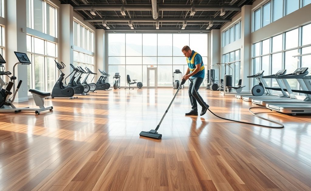 Vacuuming gym floors with care and precision