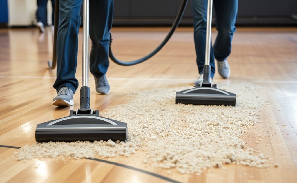Vacuums tackling debris on textured gym floors.