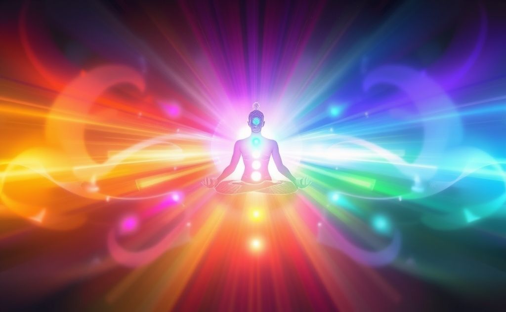 Vibrant spectrum of chakra energy colors radiating in harmony.