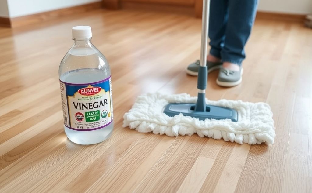 Vinegar cleaning laminate floors with a mop