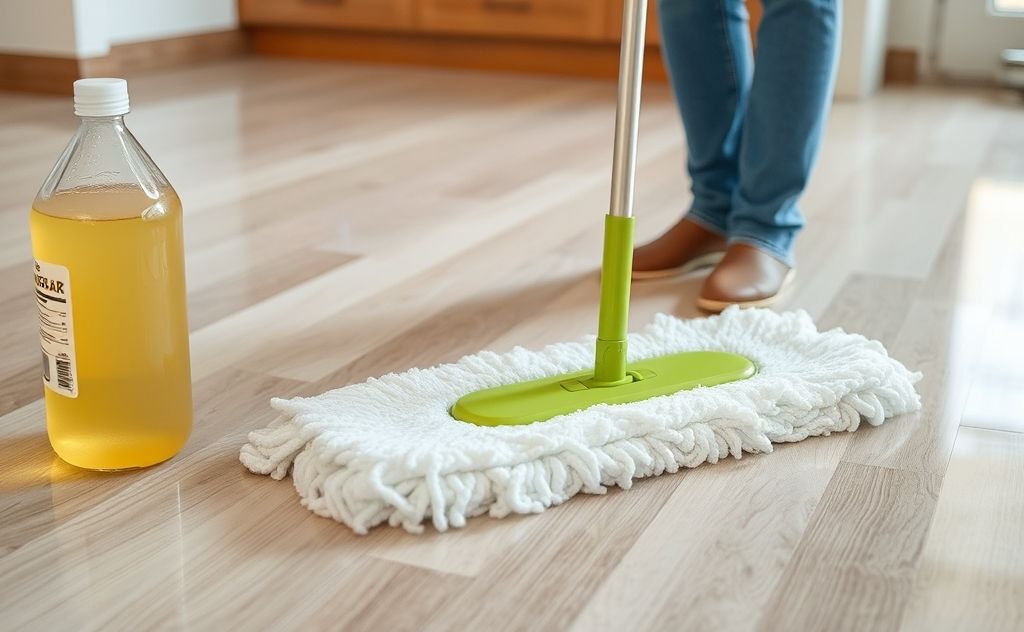 Vinegar mop cleaning floors with no streaks visible