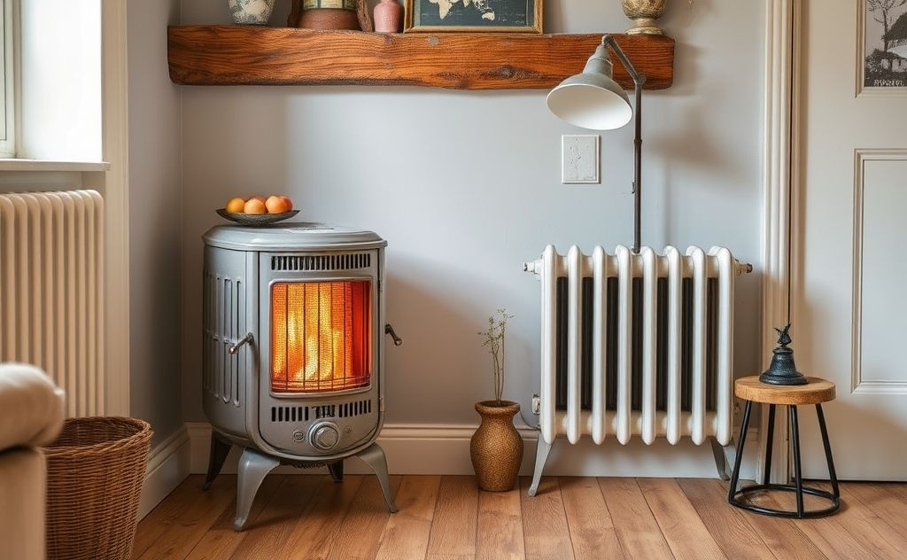 Vintage heater enhancing modern interior charm