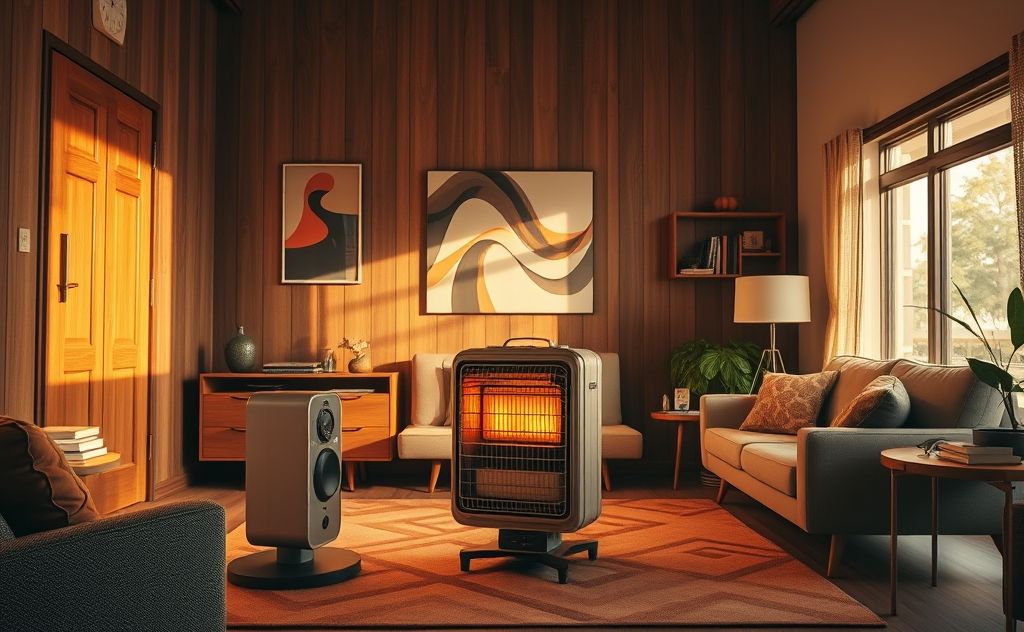 Vintage heater enhancing retro design ambiance.