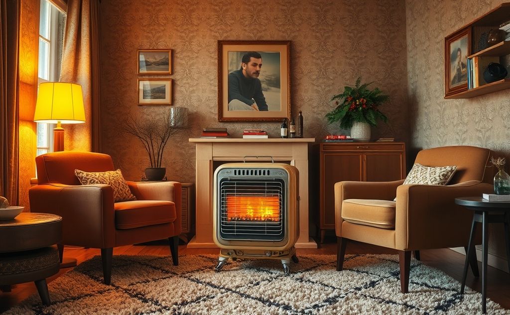 Vintage heater in a cozy retro room setting
