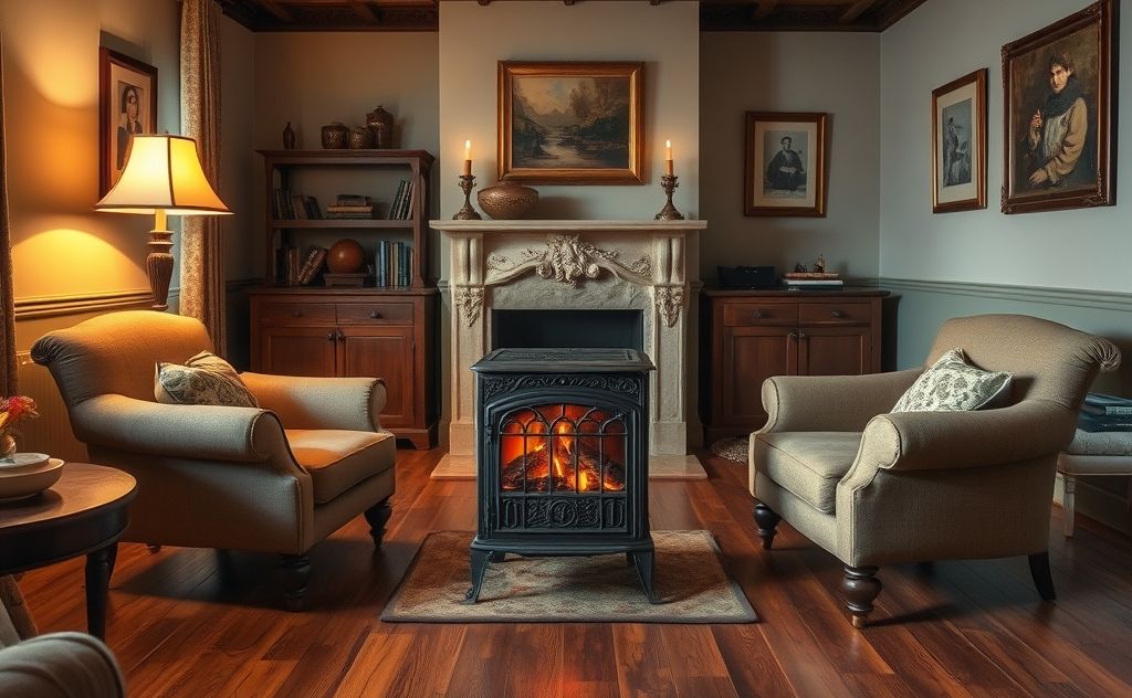 Vintage heater in a cozy, stylish room setting