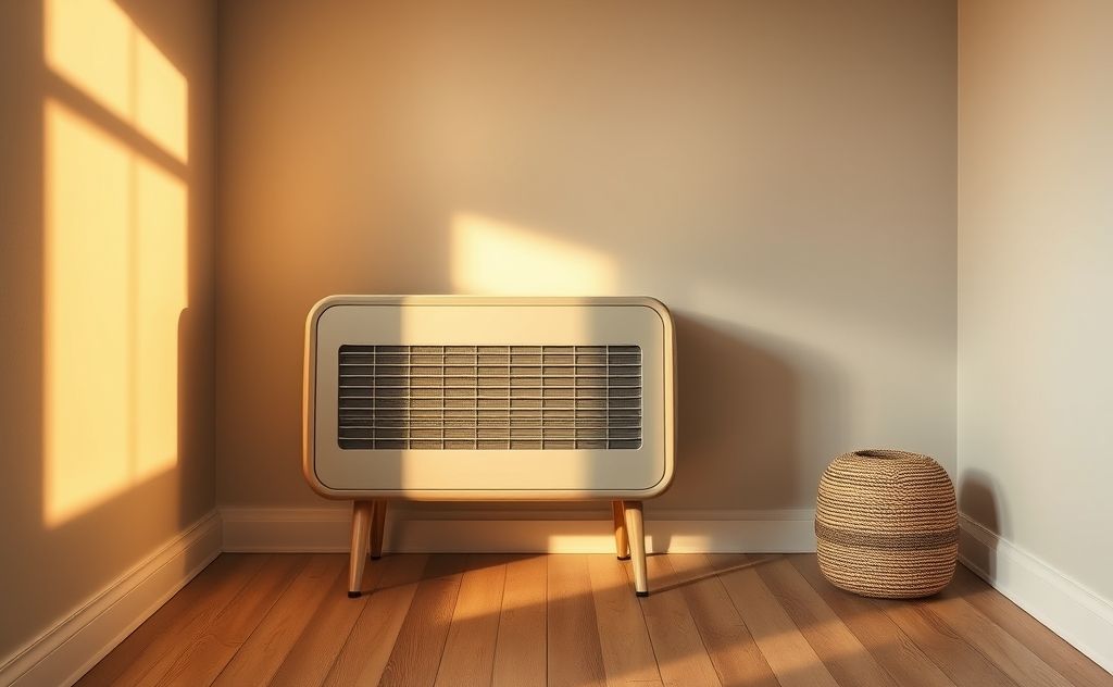 Vintage heater in minimalist design, warm ambiance