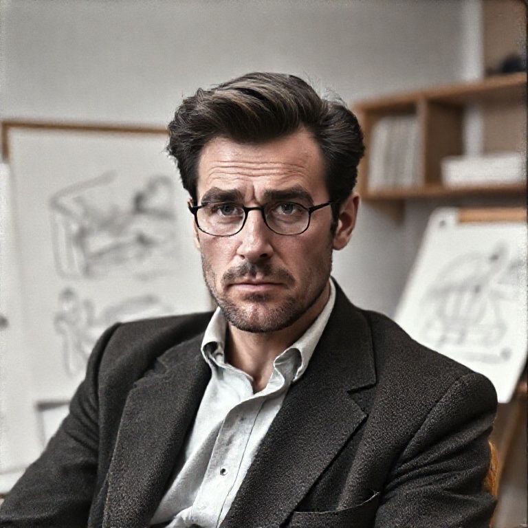 Retrato de Franz, o designer vision&aacute;rio, em seu est&uacute;dio de Munique em 1960