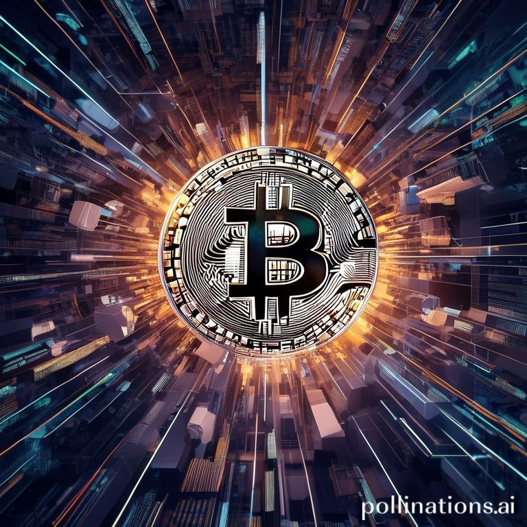 Sebuah grafik kompleks yang menggambarkan tantangan dan profitabilitas penambangan Bitcoin di tengah gejolak pasar, dengan latar belakang saham yang menurun.