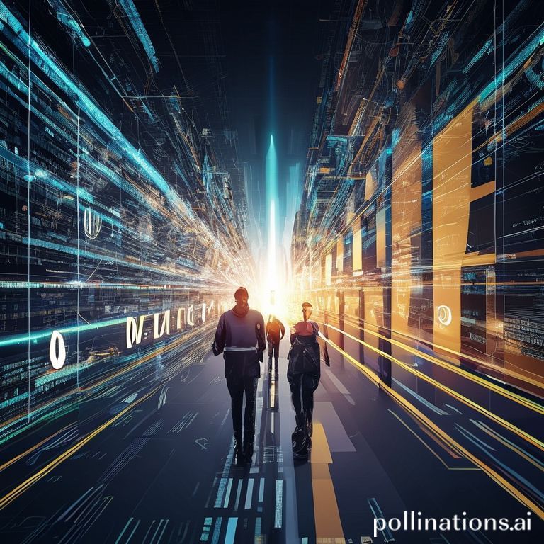 Ilustrasi digital kompetisi investasi AI, siluet perusahaan balapan di jalur data, melambangkan inovasi dan persaingan ketat.