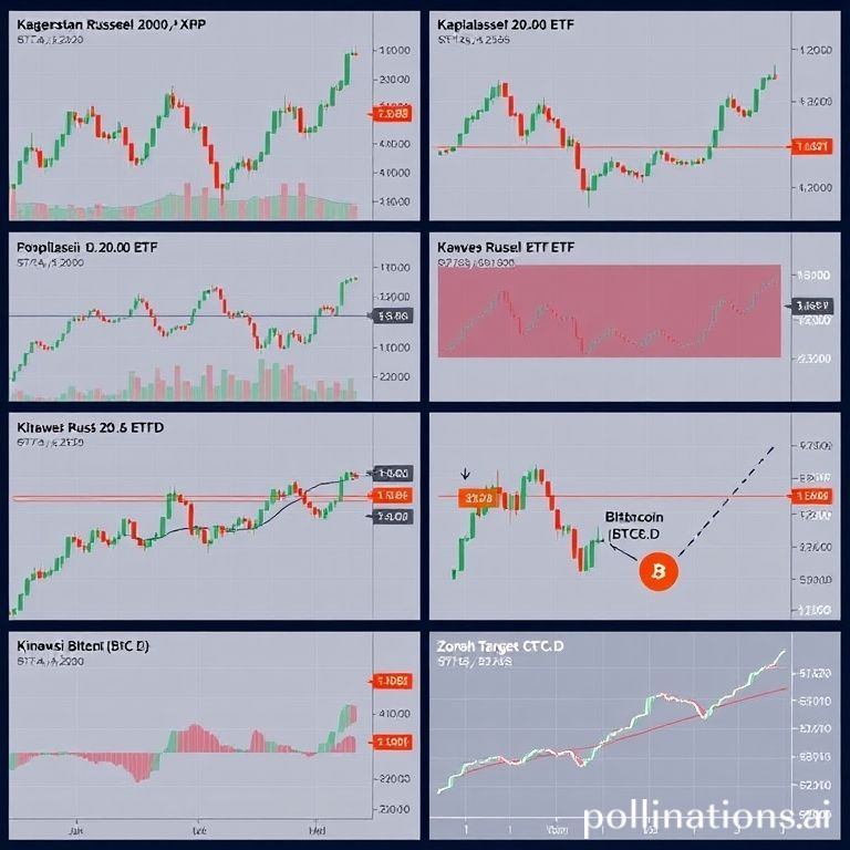 Visualisasi analisis teknikal komprehensif XRP, dominasi Bitcoin, dan saham AS, memprediksi target profit.