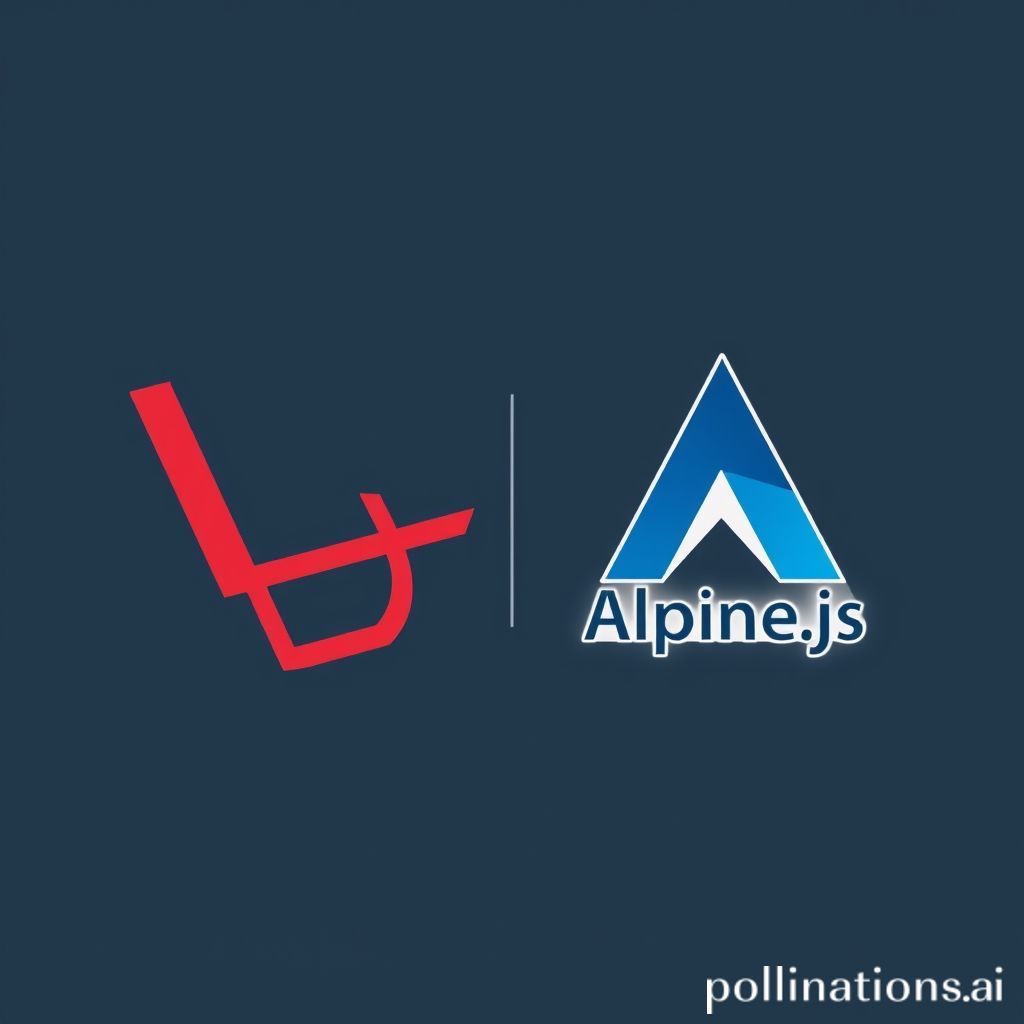 Visualisasi gabungan logo Laravel (elegan, ungu) dan Alpine.js (ringan, biru muda) dengan elemen garis data yang mengalir mulus di antara keduanya, menunjukkan integrasi yang lancar. Latar belakang bersih dengan sentuhan abstrak kode atau jaringan, memancarkan kesan modern, cepat, dan efisien.