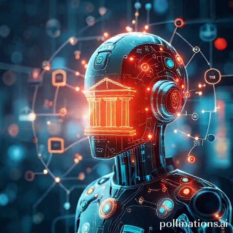 Representasi AI yang terintegrasi dalam layanan perbankan, menunjukkan efisiensi, keamanan, dan pengalaman konsumen yang lebih baik.