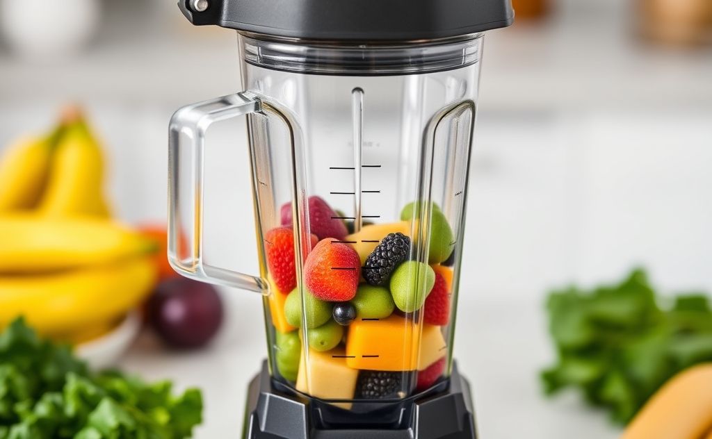 Vitamix blender blending fruits and vegetables in action