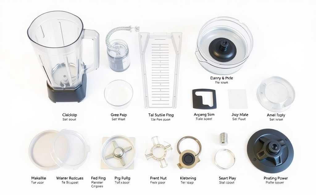 Vitamix blender parts with clear labels and layout