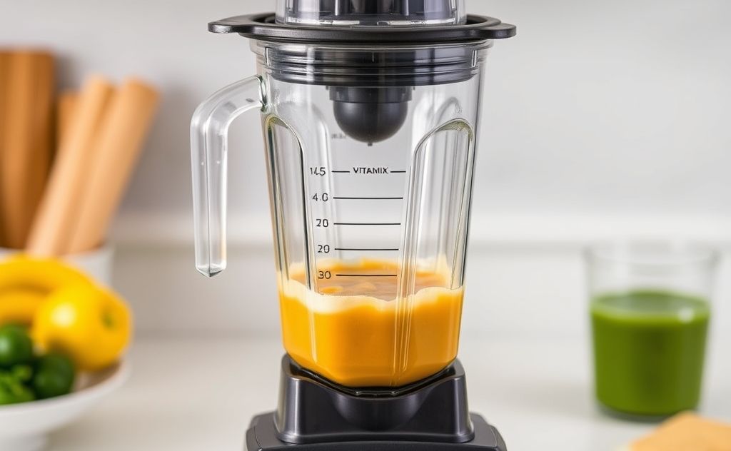 Vitamix blender with juicer attachment in action
