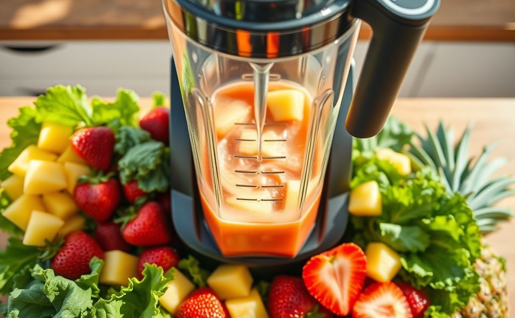 Vitamix juicing process with fresh ingredients