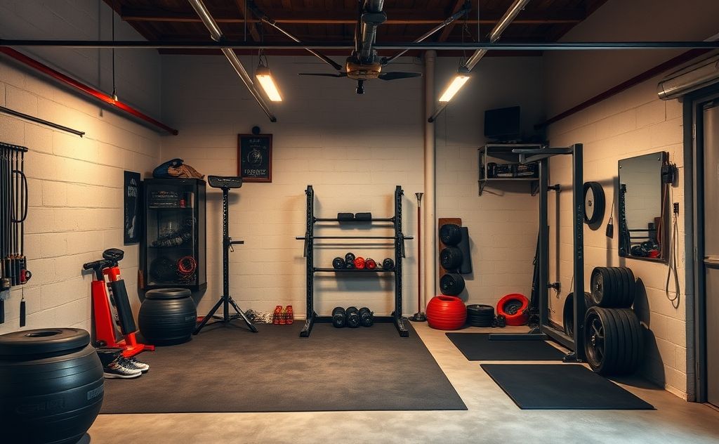 Warm garage gym for effective workouts