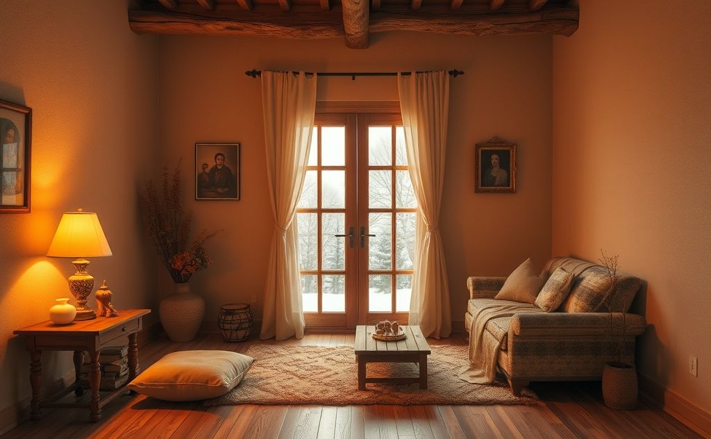 Warm room without a door, cozy atmosphere inside