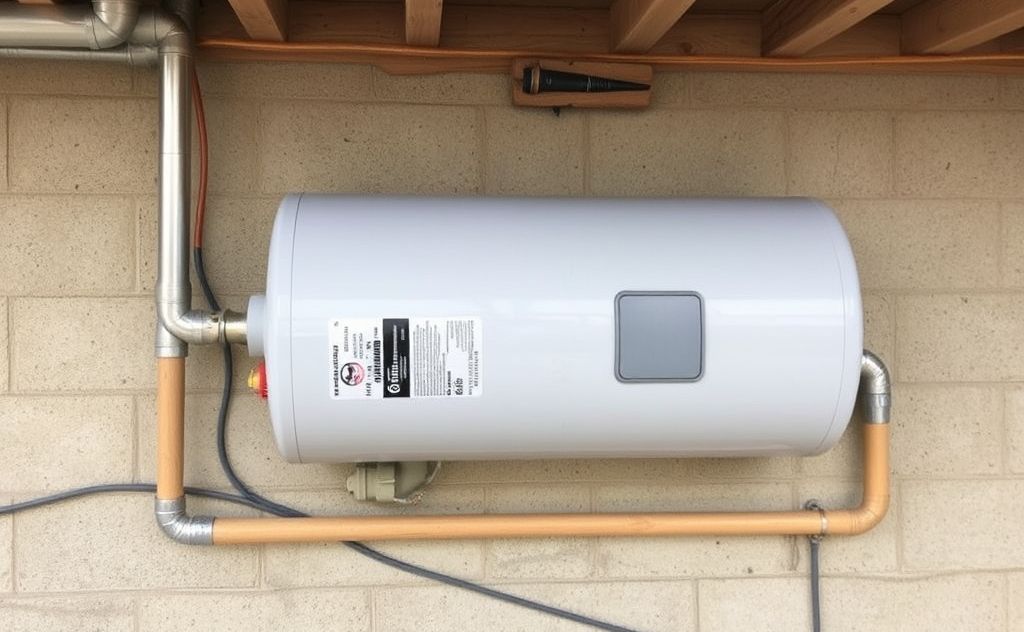 Water heater positioned horizontally for installation