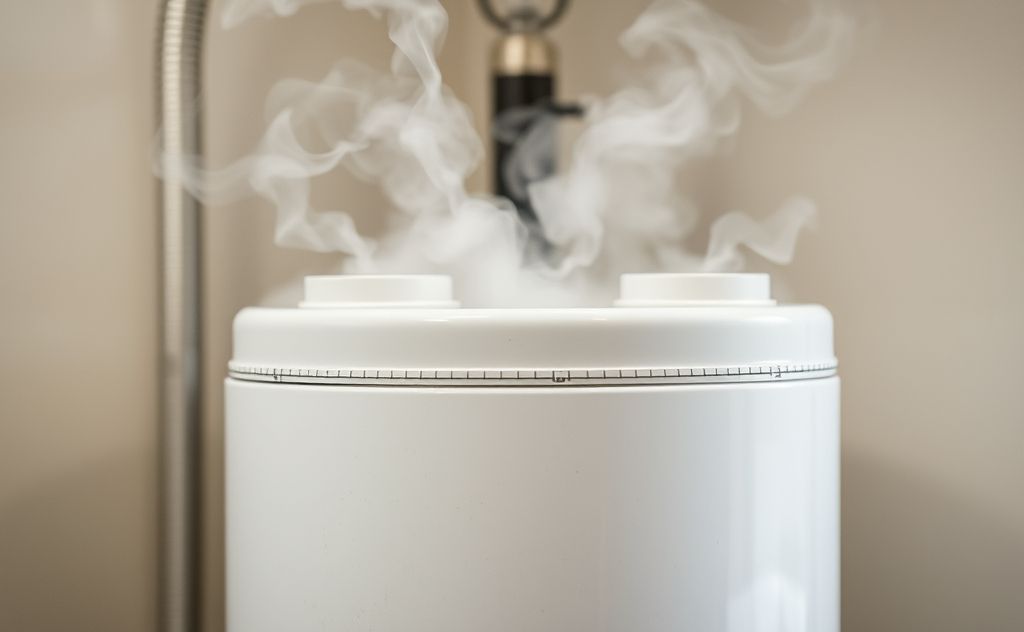 Water heater with steam and sizzling sounds