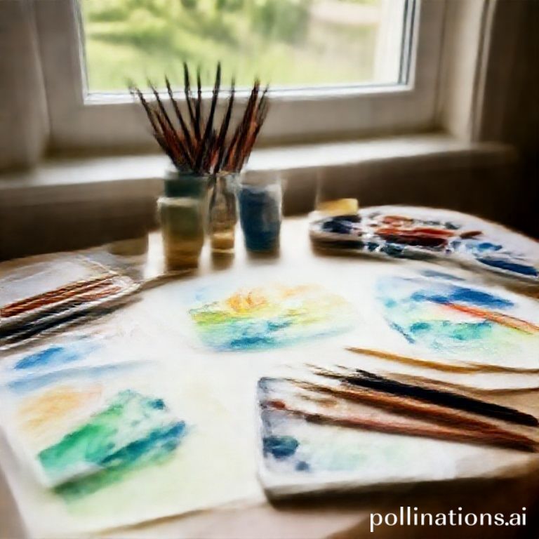 Watercolour art supplies set up for the weekly art club