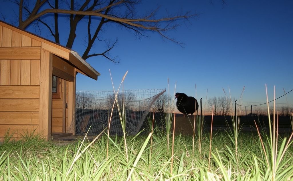Weasels lurking near a chicken coop at dusk