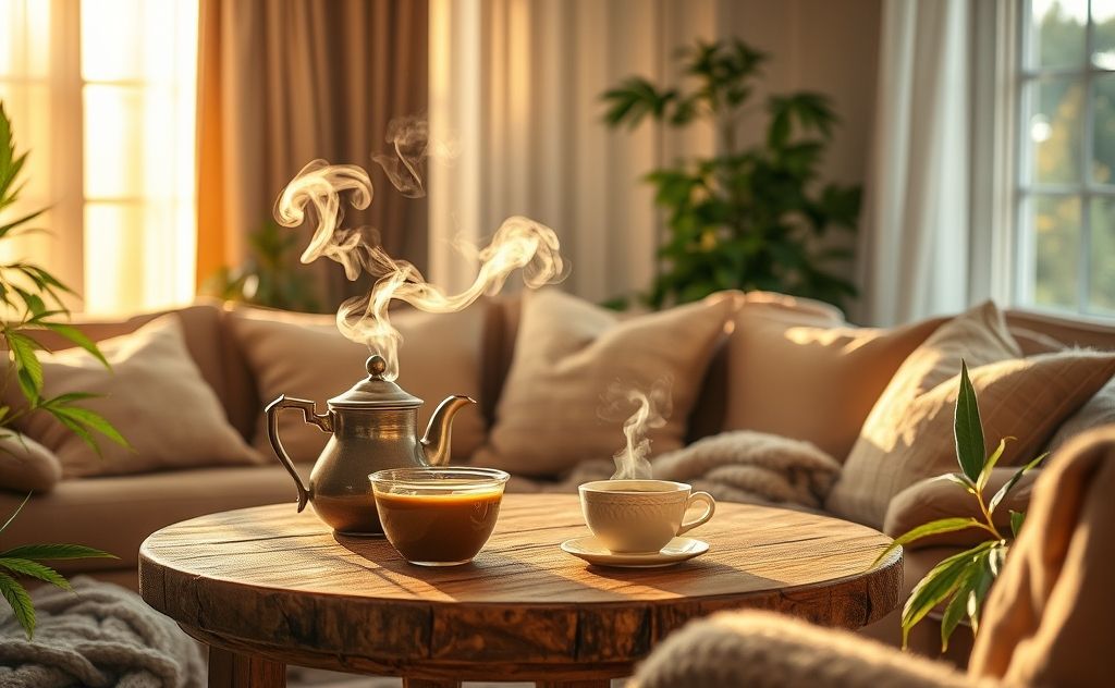 Weed tea aroma filling a cozy home setting