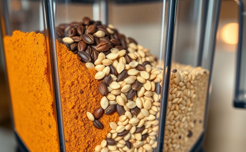 Whole spices and dry grains in a Vitamix
