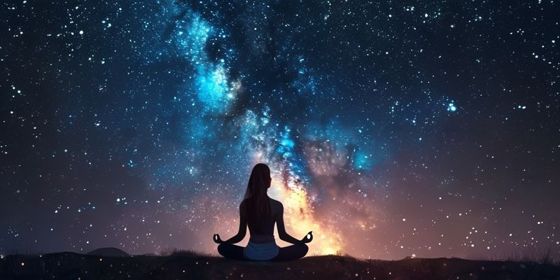 Woman meditating under a starry night sky, symbolizing inner peace and guidance